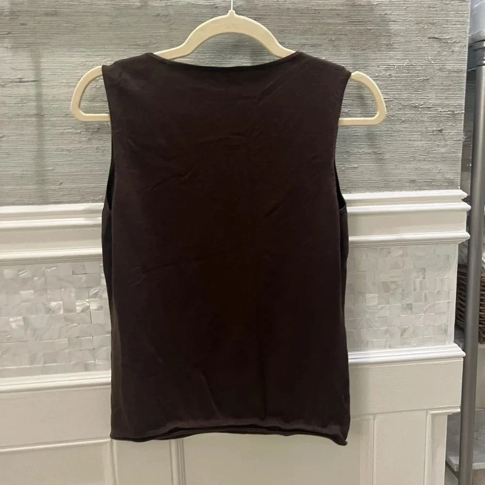 Ann Taylor brown beaded v-neck sweater silk-blend sleeveless top medium - Picture 3 of 17